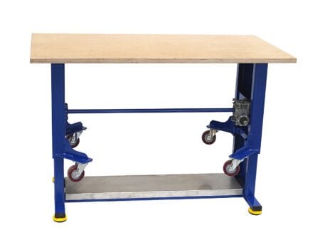 PETec Ecoline — höhenverstellbarer Werktisch mit Laufrollen und Holzarbeitsplatte